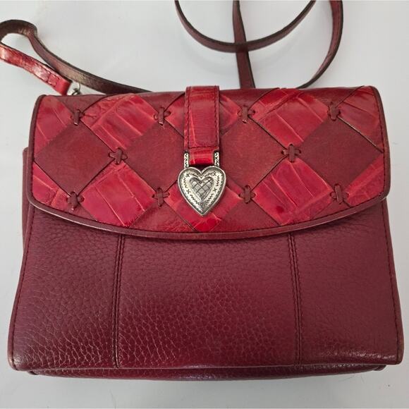 Brighton Red Pebble Leather Crossbody Organizer with Diamond Patchwork Flap - Picture 1 of 10